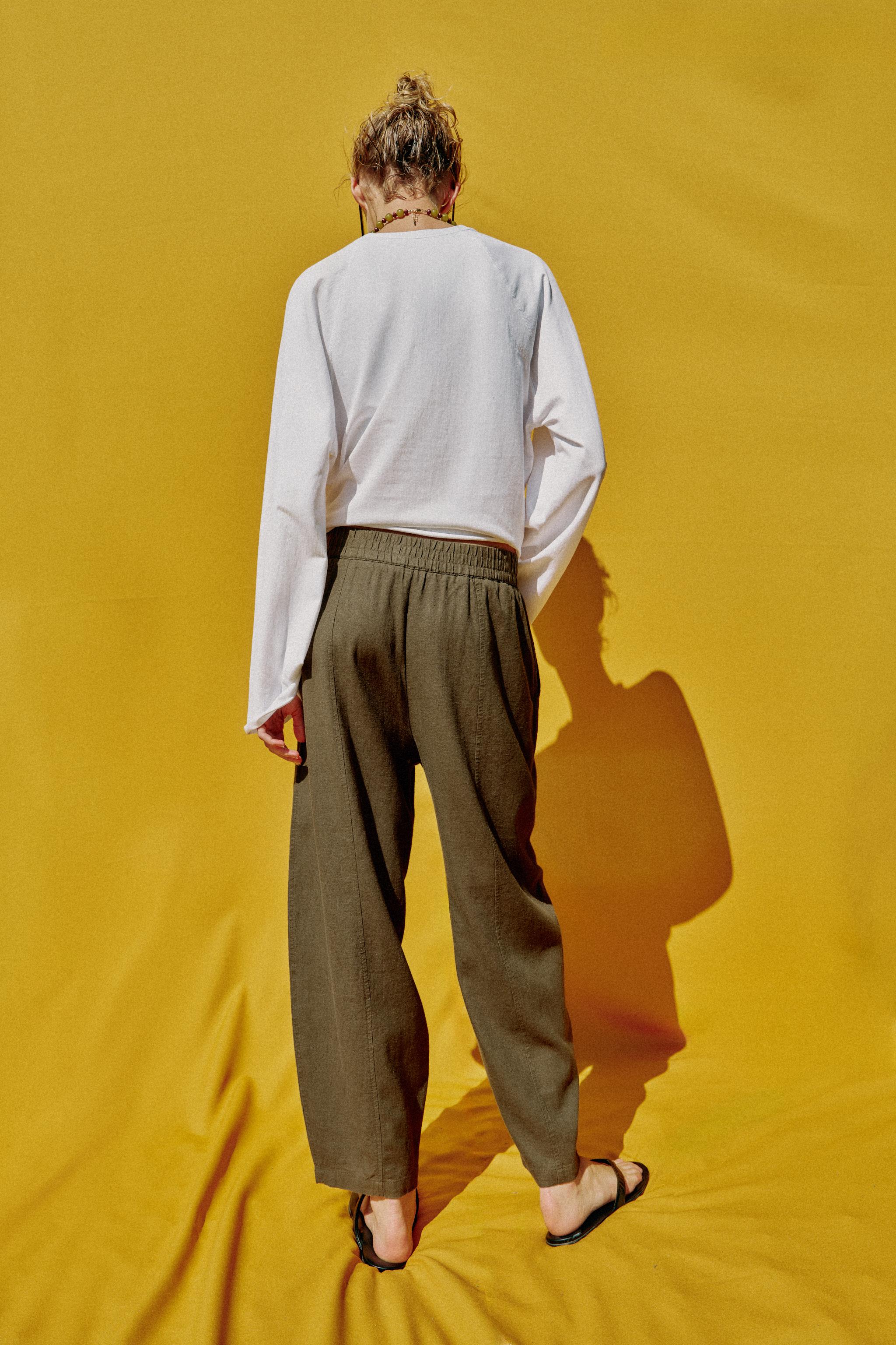 LINEN BARREL PANTS